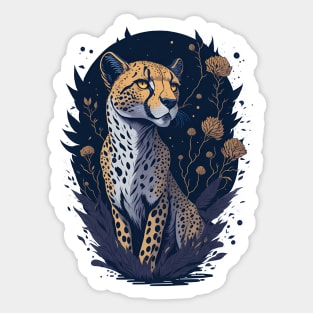 Cartoon Leopard In Vintage Retro Style Sticker